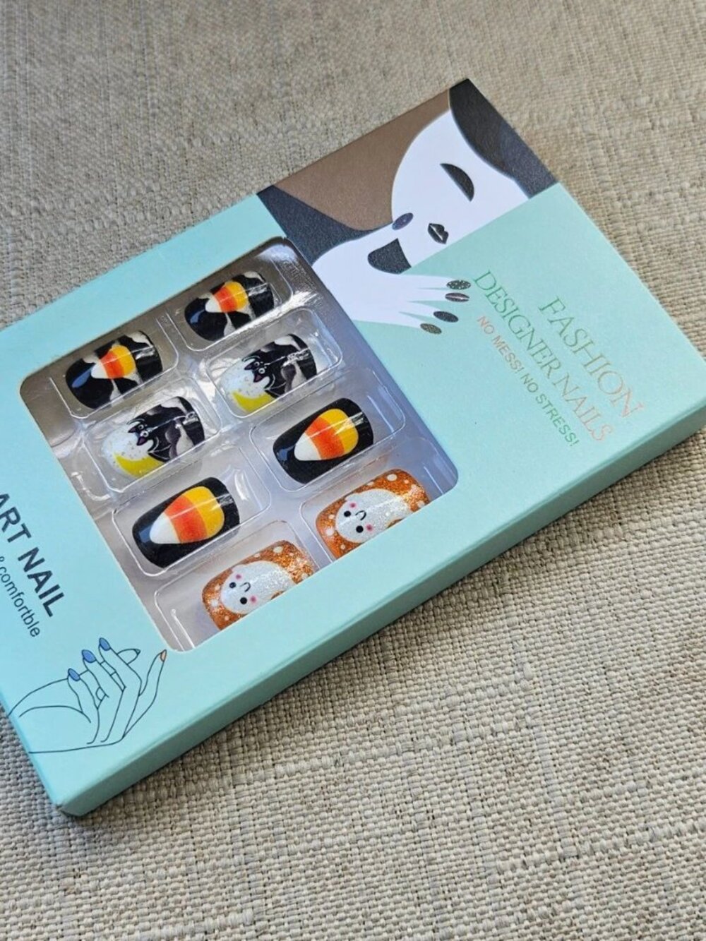 Halloween Nails Cute Cartoon Short Square Round Press-On Nails Ghost Pumpk - Picture 5 of 11